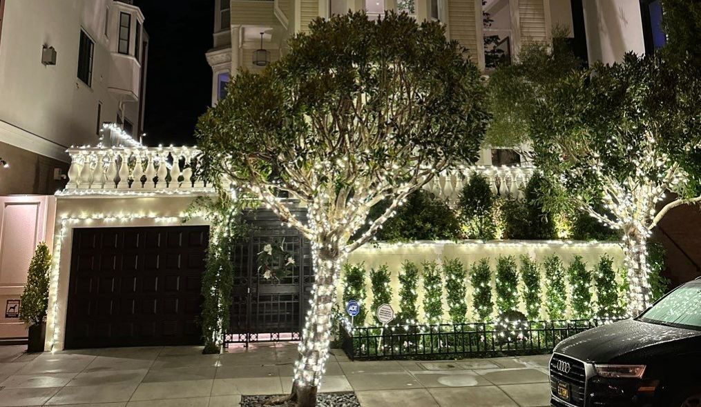 Beautiful Victorian homes lit up for Christmas in Pacific Heights