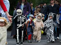 Children in Halloween costumes trick-or-treating at the San Francisco Zoo