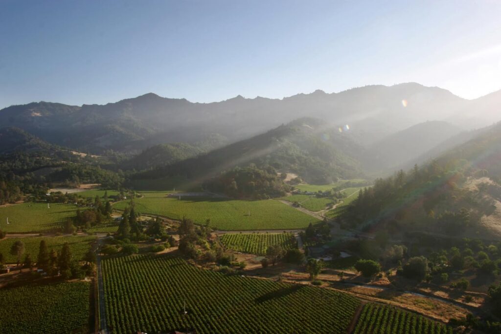 Aerial view of Napa Valley vineyards at sunset - Labor Day Wine Tasting Events Near San Francisco