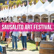 Colorful booths and waterfront view at Sausalito Art Festival on Labor Day Weekend San Francisco 2025