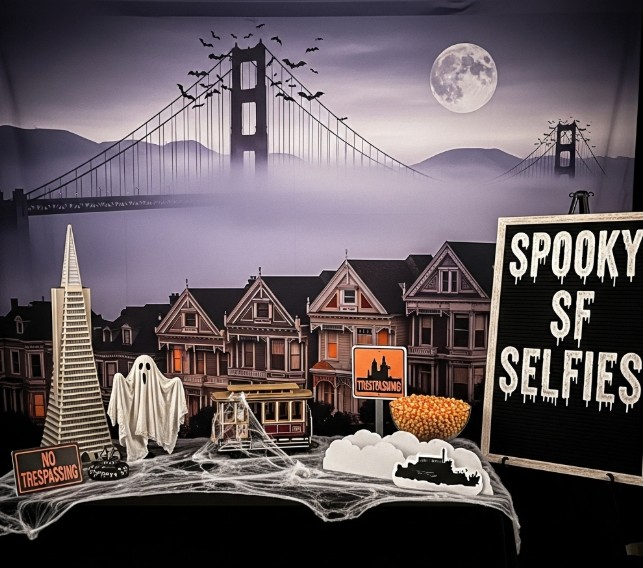 DIY Halloween selfie station with spooky San Francisco-inspired decorations