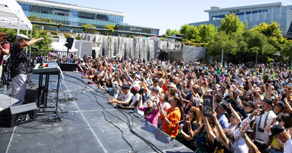 Crowd enjoying live jazz at Yerba Buena Gardens during Labor Day weekend festivals San Francisco 2025