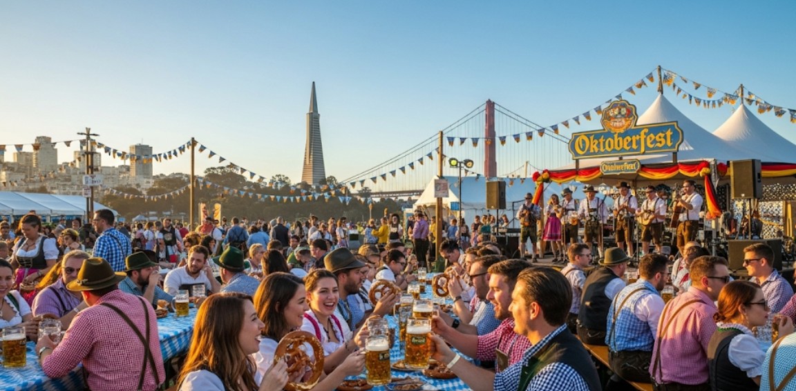 Crowds celebrating Oktoberfest by the Bay 2025 in San Francisco.