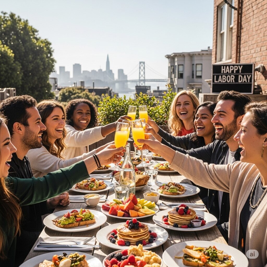 Outdoor seating with friends enjoying Labor Day brunch San Francisco