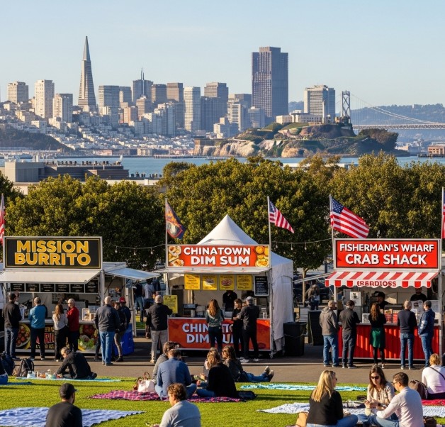 San Francisco Labor Day food festivals with skyline view