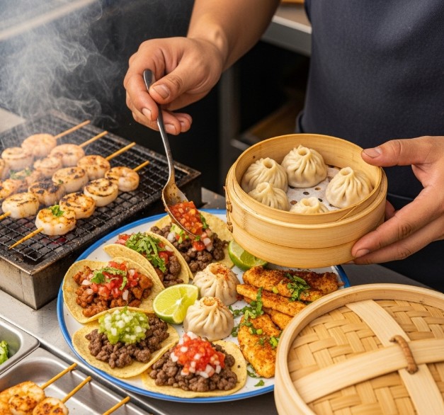 Street food vendor serving at Labor Day Weekend Food Festival in SF