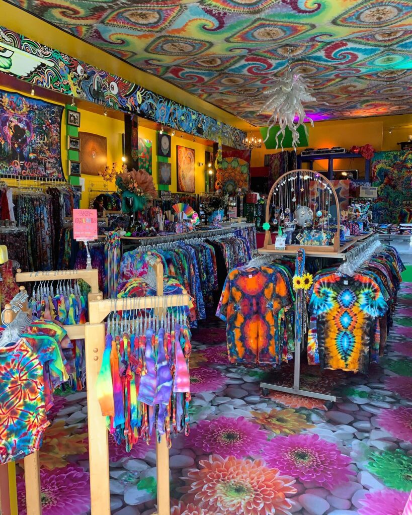 Vintage hippie clothing shop interior in Haight Street.