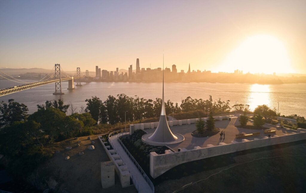 Sunset view of Bay Bridge from Cityside Park Treasure Island