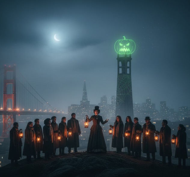 Foggy San Francisco skyline setting the scene for ghost tours