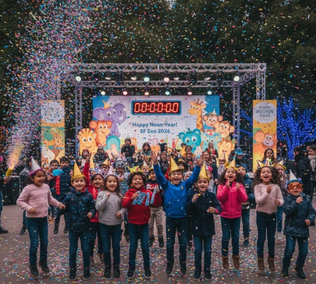 Children celebrating at the SF Zoo Noon Year’s Eve event 2026 - Family Friendly New Year’s Events San Francisco 2026: Celebrate With Kids in Style