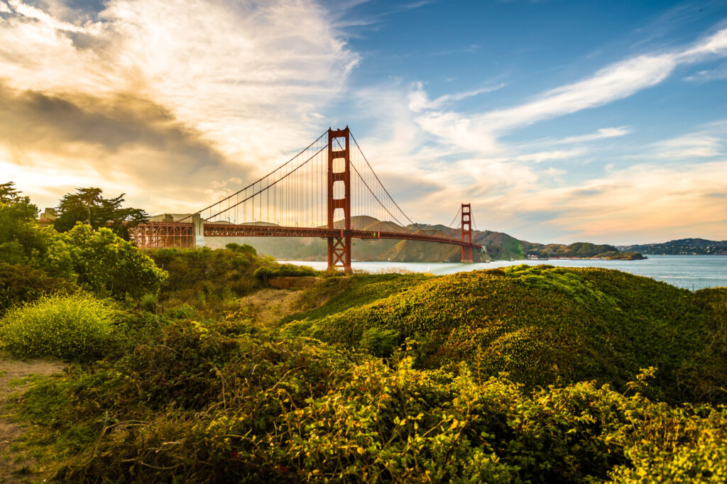 Golden Gate Bridge in autumn during Thanksgiving weekend.