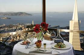 Candlelit restaurant table overlooking the San Francisco Bay